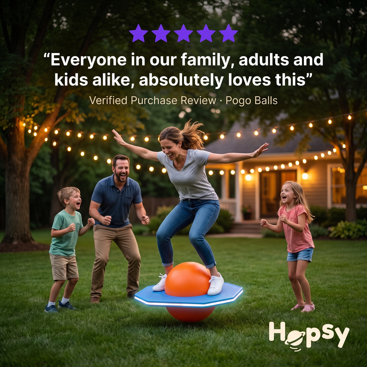 Family with Hopsy at dusk